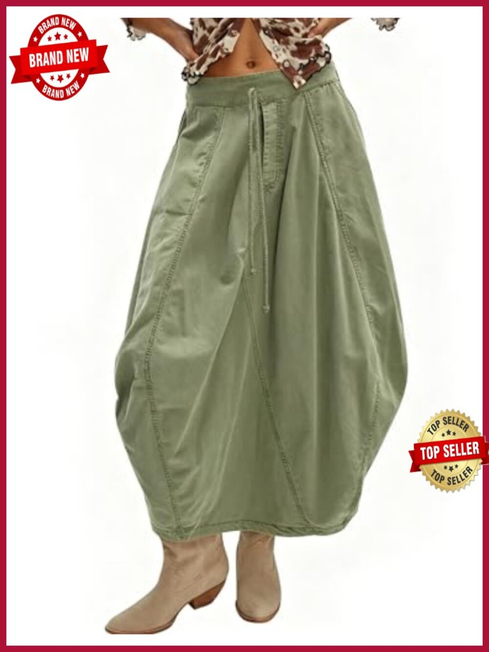 Baggy Parachute Maxi Skirt with Pockets Cotton Blend Midi Cargo Skirt Y2K